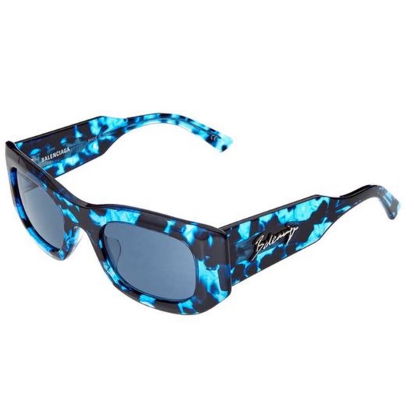 ▪️BALENCIAGA▪️Blue Havanna Rectangle Sunglasses - Picture 1 of 11